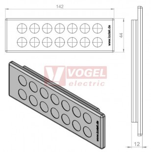 KEL-DP 24/14 A (plech tl. 1,5-2,5mm) membránová průchodka, šedá, IP64, vnější 142x44mm, výřez 112x36mm, vstup kabelů 14x max.12,1mm (43512)