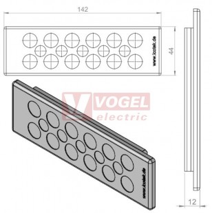 KEL-DP 24/17 A (plech tl. 1,5-2,5mm) membránová průchodka, šedá, IP64, vnější 142x44mm, výřez 112x36mm, vstup kabelů 5x max.10,5/12x max.12,6mm (43514)