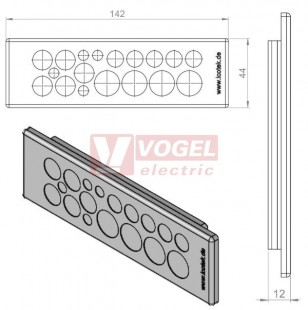 KEL-DP 24/18 A (plech tl. 1,5-2,5mm) membránová průchodka, šedá, IP64, vnější 142x44mm, výřez 112x36mm, vstup kabelů 4x max.6,5mm/5x max.10,5mm/5x max.12,6mm/4x max.16,1mm (43515)