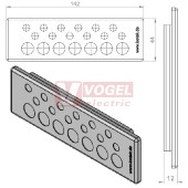 KEL-DP 24/19 A (plech tl. 1,5-2,5mm) membránová průchodka, šedá, IP64, vnější 142x44mm, výřez 112x36mm, vstup kabelů 12 x max.6,5mm/7x max.12,1mm (43516)