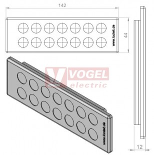 KEL-DP 24/14 B (plech tl. 2,8-4mm) membránová průchodka, šedá, IP64, vnější 142x44mm, výřez 112x36mm, vstup kabelů 14x max.12,1mm (43522)