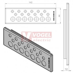 KEL-DP 24/19 B (plech tl. 2,8-4mm) membránová průchodka, šedá, IP64, vnější 142x44mm, výřez 112x36mm, vstup kabelů 12 x max.6,5mm/7x max.12,1mm  (43524)