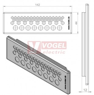 KEL-DP 24/50 B (plech tl. 2,8-4mm) membránová průchodka, šedá, IP64, vnější 142x44mm, výřez 112x36mm, vstup kabelů 33x max.5,3mm/9x max.6,4mm/8x max.8,3mm  (43527)
