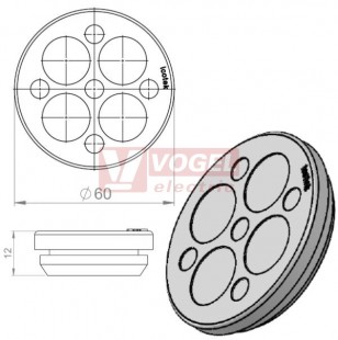 KEL-DP 50/9 A (plech tl. 1,5-2,5mm) kulatá membránová průchodka, šedá, IP65, vnější pr. 60mm, výřez pr.50mm, vstup kabelů 5x max.7mm/4x max.18mm (43554)