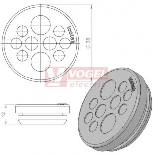 KEL-DP 32/10 B (plech tl. 2,8-4mm) kulatá membránová průchodka, šedá, IP65, vnější pr. 38mm, výřez pr.32mm, vstup kabelů 6x max.5,2mm/2x max.6,4mm/2x max.9,4mm  (43560)