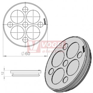 KEL-DP 50/9 B (plech tl. 2,8-4mm) kulatá membránová průchodka, šedá, IP65, vnější pr. 60mm, výřez pr.50mm, vstup kabelů 5x max.7mm/4x max.18mm  (43568)