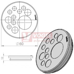 KEL-DP 50/11 B (plech tl. 2,8-4mm) kulatá membránová průchodka, šedá, IP65, vnější pr. 60mm, výřez pr.50mm, vstup kabelů 7x max.7,2mm/3x max.11,2mm/1x max.22,5mm  (43569)