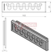 KEL-DP-E 86/13 (plech tl. 1,5-2,5mm) membránová průchodka, šedá, IP64, vnější 102x25mm, výřez 85x18mm, vstup kabelů 11x max.8,3mm/2x max.6,5mm (43581)