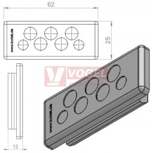 KEL-DP-E 46/7 (plech tl. 1,5-2,5mm) membránová průchodka, šedá, IP64, vnější 62x25mm, výřez 46x18mm, vstup kabelů 5x max.8,3mm/2x max.6,5mm (43585)