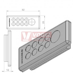 KEL-DP-E 46/9 (plech tl. 1,5-2,5mm) membránová průchodka, šedá, IP64, vnější 62x25mm, výřez 46x18mm, vstup kabelů 8x max.6,5mm/1x max.12,1mm (43587)