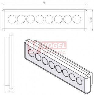 KEL-DP-S 69/8 (plech tl. 1,5-2,5mm) membránová průchodka, šedá, IP64, vnější 78x19,5mm, výřez 69x10xR2mm, vstup kabelů 8x max.7,5m (43591)