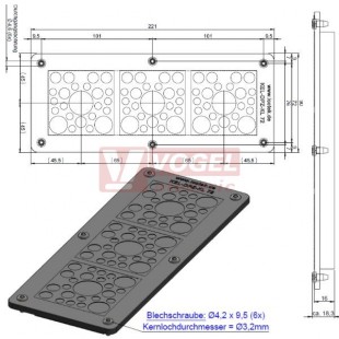 KEL-DPZ-KL 72 membránová průchodková deska, černá, IP65, vnější 221x90x4mm, výřez 192x62mm (43675.101)