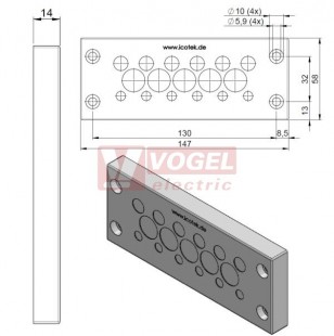 KEL-DPZ 24/17 membránová průchodka, šedá, IP66, vnější 147x58x14mm, výřez 112x36mm, vstupy kabelů 6x3,2-6,5mm, 6x5-10,2mm, 5x9-16,2mm (43705)