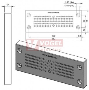 KEL-DPZ 24/121 membránová průchodka, šedá, IP66, vnější 147x58x14mm, výřez 112x36mm, vstupy kabelů 119x1,5-2,6mm, 2x2,5-5mm (43735)