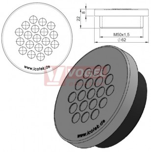 KEL-DPZ 50/19 kulatá membránová průchodka s maticí, šedá, IP68, vnější pr.62mm, výška 8mm, výřez závit M50x1,5, vstup kabelů 19x3,2-6,5mm (43758)