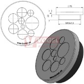 KEL-DPZ 63/9 kulatá membránová průchodka s maticí, šedá, IP68, vnější pr.75mm, výška 8mm, výřez závit M63x1,5, vstup kabelů 1x3,2-6,5mm, 3x5-10,2mm, 4x9-16,2mm, 1x16-22,2mm (43760)