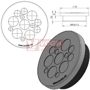 KEL-DPZ 63/13 kulatá membránová průchodka s maticí, šedá, IP68, vnější pr.75mm, výška 8mm, výřez závit M63x1,5, vstup kabelů 4x3,2-6,5mm, 4x5-10,2mm, 5x9-16,2mm (43761)