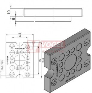 KEL-DPZ B13 membránová průchodka, šedá, IP66, vnější 72,8x58x10mm, výřez 46x46mm, vstupy kabelů  8x3,2-6,5mm, 4x5-10,2mm, 1x16-22mm (43794)