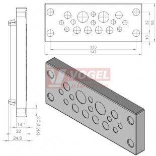 KEL-DPU 24/16 membránová průchodka šedá, IP68, šv147x58mm, výřez 36x112mm, vstupy kabelů  8x3,2-5,5mm, 6x5-8,5mm, 2x9,5-14,5mm (43936)