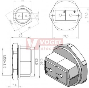 KVT 50/2 dělená průchodka s maticí KGM-SUB-D25, šedá, IP54, pro 2 malé vložky KT (45206)  - BEZ VLOŽKY, objednává se samostatně