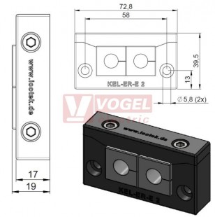 KEL-ER-E2  průchodkový rámeček, černý, IP66, vnější rozměr 72,8x39,5mm, 2x malá vložka (vložky se objednávají samostatně) (48249)