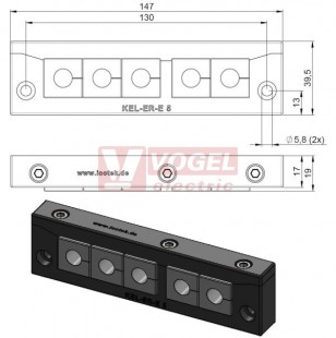KEL-ER-E5  průchodkový rámeček, černý, IP66, vnější rozměr 147x39,5mm, 5x malá vložka (vložky se objednávají samostatně) (48250)