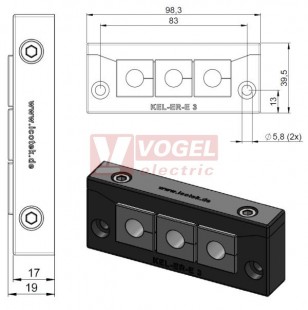 KEL-ER-E3  průchodkový rámeček, černý, IP66, vnější rozměr 98,3x39,5mm, 3x malá vložka (vložky se objednávají samostatně) (48258)