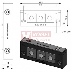 KEL-ER-E3  průchodkový rámeček, černý, IP66, vnější rozměr 98,3x39,5mm, 3x malá vložka (vložky se objednávají samostatně) (48258)