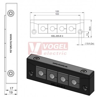 KEL-ER-E4  průchodkový rámeček, černý, IP66, vnější rozměr 120x39,5mm, 4x malá vložka (vložky se objednávají samostatně) (48259)