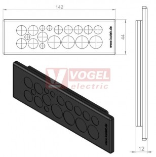 KEL-DP 24/18 A (plech tl. 1,5-2,5mm) membránová průchodka, černá, IP64, vnější 142x44mm, výřez 112x36mm, vstup kabelů 4x max.6,5mm/5x max.10,5mm/5x max.12,6mm/4x max.16,1mm (50515)