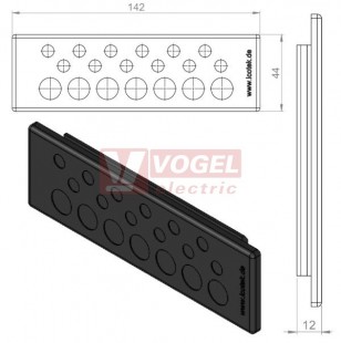 KEL-DP 24/19 A (plech tl. 1,5-2,5mm) membránová průchodka, černá, IP64, vnější 142x44mm, výřez 112x36mm, vstup kabelů 12 x max.6,5mm/7x max.12,1mm (50516)