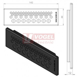 KEL-DP 24/50 A (plech tl. 1,5-2,5mm) membránová průchodka, černá, IP64, vnější 142x44mm, výřez 112x36mm, vstup kabelů 33x max.5,3mm/9x max.6,4mm/8x max.8,3mm  (50520)