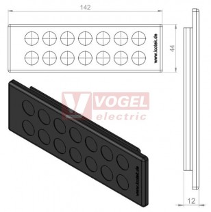 KEL-DP 24/14 B (plech tl. 2,8-4mm) membránová průchodka, černá, IP64, vnější 142x44mm, výřez 112x36mm, vstup kabelů 14x max.12,1mm (50522)