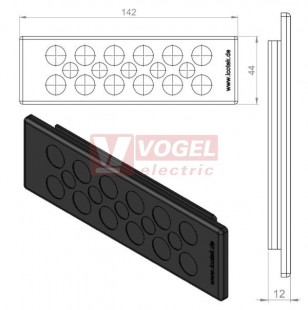 KEL-DP 24/17 B (plech tl. 2,8-4mm) membránová průchodka, černá, IP64, vnější 142x44mm, výřez 112x36mm, vstup kabelů 5x max.10,5/12x max.12,6mm (50523)