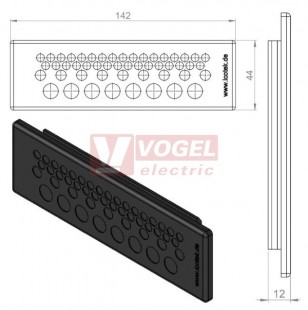 KEL-DP 24/50 B (plech tl. 2,8-4mm) membránová průchodka, černá, IP64, vnější 142x44mm, výřez 112x36mm, vstup kabelů 33x max.5,3mm/9x max.6,4mm/8x max.8,3mm  (50527)