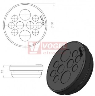 KEL-DP 32/10 A (plech tl. 1,5-2,5mm) kulatá membránová průchodka, černá, IP65, vnější pr. 38mm, výřez pr.32mm, vstup kabelů 6x max.5,2mm/2x max.6,4mm/2x max.9,4mm  (50532)