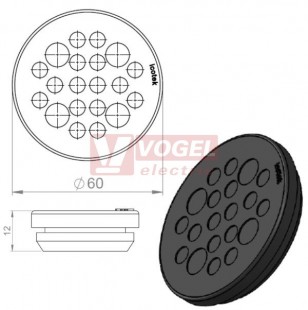 KEL-DP 50/20 A (plech tl. 1,5-2,5mm) kulatá membránová průchodka, černá, IP65, vnější pr. 60mm, výřez pr.50mm, vstup kabelů 16x max.6,3mm/4x max.9,3mm (50552)