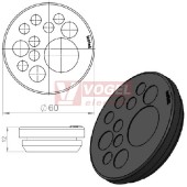 KEL-DP 50/11 A (plech tl. 1,5-2,5mm) kulatá membránová průchodka, černá, IP65, vnější pr. 60mm, výřez pr.50mm, vstup kabelů 7x max.7,2mm/3x max.11,2mm/1x max.22,5mm (50555)