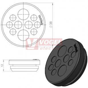 KEL-DP 32/10 B (plech tl. 2,8-4mm) kulatá membránová průchodka, černá, IP65, vnější pr. 38mm, výřez pr.32mm, vstup kabelů 6x max.5,2mm/2x max.6,4mm/2x max.9,4mm  (50560)