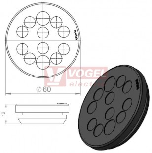 KEL-DP 50/12 B (plech tl. 2,8-4mm) kulatá membránová průchodka, černá, IP65, vnější pr. 60mm, výřez pr.50mm, vstup kabelů 10x max.9,2mm/2x max.11,2mm (50562)