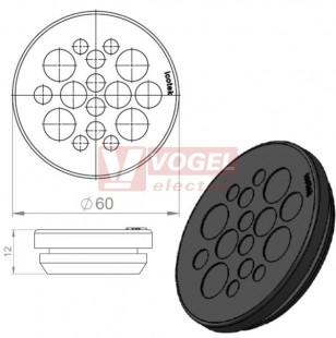 KEL-DP 50/16 B (plech tl. 2,8-4mm) kulatá membránová průchodka, černá, IP65, vnější pr. 60mm, výřez pr.50mm, vstup kabelů 4x max.5,3mm/5x max.6,3mm/3x max.9,5mm/4x max.11,3mm (50564)