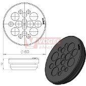 KEL-DP 50/16 B (plech tl. 2,8-4mm) kulatá membránová průchodka, černá, IP65, vnější pr. 60mm, výřez pr.50mm, vstup kabelů 4x max.5,3mm/5x max.6,3mm/3x max.9,5mm/4x max.11,3mm (50564)