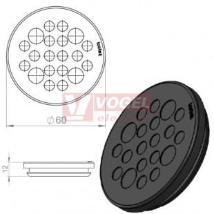 KEL-DP 50/20 B (plech tl. 2,8-4mm) kulatá membránová průchodka, černá, IP65, vnější pr. 60mm, výřez pr.50mm, vstup kabelů 16x max.6,3mm/4x max.9,3mm (50566)