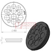 KEL-DP 50/18 B (plech tl. 2,8-4mm) kulatá membránová průchodka, černá, IP65, vnější pr. 60mm, výřez pr.50mm, vstup kabelů 2x max.4mm/2x max.6mm/4x max.7,2mm/5x max.9,4mm/5x max.12mm (50567)