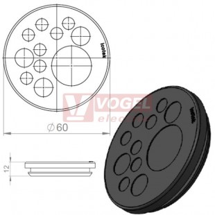 KEL-DP 50/11 B (plech tl. 2,8-4mm) kulatá membránová průchodka, černá, IP65, vnější pr. 60mm, výřez pr.50mm, vstup kabelů 7x max.7,2mm/3x max.11,2mm/1x max.22,5mm (50569)