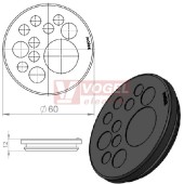 KEL-DP 50/11 B (plech tl. 2,8-4mm) kulatá membránová průchodka, černá, IP65, vnější pr. 60mm, výřez pr.50mm, vstup kabelů 7x max.7,2mm/3x max.11,2mm/1x max.22,5mm (50569)