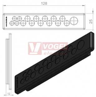 KEL-DP-E 112/16 (plech tl. 1,5-2,5mm) membránová průchodka, černá, IP64, vnější 128x25mm, výřez 112x18mm, vstup kabelů 4x max.6,5mm/11x max.8,3mm/1x max.12,1mm (50576)