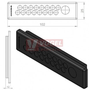 KEL-DP-E 86/17 (plech tl. 1,5-2,5mm) membránová průchodka, černá, IP64, vnější 102x25mm, výřez 85x18mm, vstup kabelů 16x max.6,5mm/1x max.12,1mm (50583)