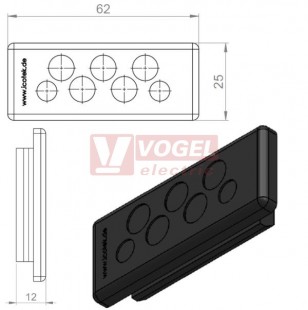 KEL-DP-E 46/7 (plech tl. 1,5-2,5mm) membránová průchodka, černá, IP64, vnější 62x25mm, výřez 46x18mm, vstup kabelů 5x max.8,3mm/2x max.6,5mm  (50585)