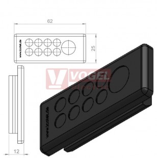 KEL-DP-E 46/9 (plech tl. 1,5-2,5mm) membránová průchodka, černá, IP64, vnější 62x25mm, výřez 46x18mm, vstup kabelů 8x max.6,5mm/1x max.12,1mm (50587)